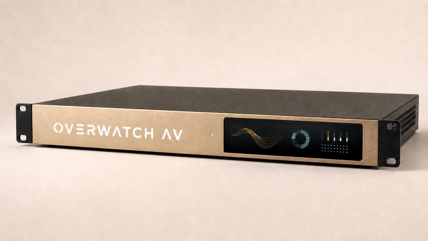 Overwatch AV Outpost 1U appliance, angled view